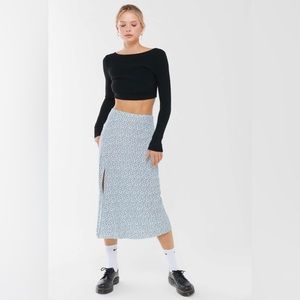 Urban Outfitters Floral Ella Soft-Woven Front-Slit Midi Skirt